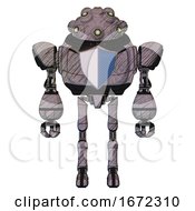 Poster, Art Print Of Cyborg Containing Techno Multi-Eyed Domehead Design And Heavy Upper Chest And Blue Shield Defense Design And Ultralight Foot Exosuit Dark Sketch Lines Front View