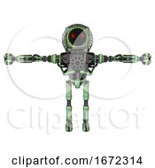 Robot Containing Round Barbed Wire Round Head And Heavy Upper Chest And No Chest Plating And Ultralight Foot Exosuit Green Tint Toon T Pose