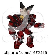 Poster, Art Print Of Droid Containing Bird Skull Head And Red Line Eyes And Robobeak Design And Heavy Upper Chest And Heavy Mech Chest And Barbed Wire Chest Armor Cage And Prototype Exoplate Legs Grunge Dots Dark Red