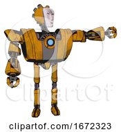 Mech Containing Humanoid Face Mask And Spiral Design And Heavy Upper Chest And Heavy Mech Chest And Blue Energy Fission Element Chest And Ultralight Foot Exosuit Worn Construction Yellow