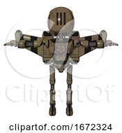 Poster, Art Print Of Bot Containing Round Head And Three Lens Sentinel Visor And Light Chest Exoshielding And Chest Valve Crank And Stellar Jet Wing Rocket Pack And Ultralight Foot Exosuit Desert Tan Painted T-Pose