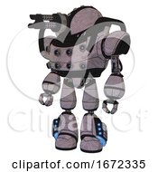 Poster, Art Print Of Bot Containing Gatling Gun Face Design And Heavy Upper Chest And Chest Energy Sockets And Light Leg Exoshielding And Megneto-Hovers Foot Mod Dark Sketch Standing Looking Right Restful Pose