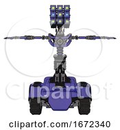 Poster, Art Print Of Mech Containing Dual Retro Camera Head And Cube Array Head And Light Chest Exoshielding And No Chest Plating And Tank Tracks Primary Blue Halftone T-Pose