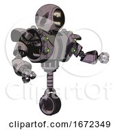 Poster, Art Print Of Mech Containing Round Head Chomper Design And Heavy Upper Chest And Heavy Mech Chest And Green Cable Sockets Array And Unicycle Wheel Sketch Pad Wet Ink Smudge Interacting