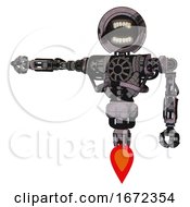 Poster, Art Print Of Automaton Containing Round Head Chomper Design And Heavy Upper Chest And No Chest Plating And Jet Propulsion Sketch Pad Wet Ink Smudge Arm Out Holding Invisible Object
