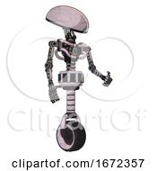 Poster, Art Print Of Robot Containing Dome Head And Light Chest Exoshielding And No Chest Plating And Unicycle Wheel Sketch Pad Dots Pattern Facing Left View