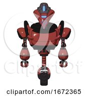 Poster, Art Print Of Automaton Containing Flat Elongated Skull Head And Visor And Heavy Upper Chest And Unicycle Wheel Light Brick Red Front View