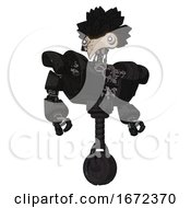 Poster, Art Print Of Automaton Containing Bird Skull Head And White Eyeballs And Crow Feather Design And Heavy Upper Chest And Heavy Mech Chest And Unicycle Wheel Dirty Black Hero Pose