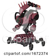 Poster, Art Print Of Cyborg Containing Flat Elongated Skull Head And Heavy Upper Chest And Chest Energy Gun And Insect Walker Legs Muavewood Halftone Facing Right View
