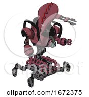 Cyborg Containing Flat Elongated Skull Head And Heavy Upper Chest And Chest Energy Gun And Insect Walker Legs Muavewood Halftone Fight Or Defense Pose