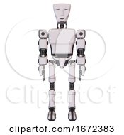 Poster, Art Print Of Cyborg Containing Humanoid Face Mask And Light Chest Exoshielding And Prototype Exoplate Chest And Ultralight Foot Exosuit White Halftone Toon Front View