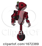Poster, Art Print Of Automaton Containing Oval Wide Head And Green Led Ornament And Light Chest Exoshielding And Prototype Exoplate Chest And Rocket Pack And Unicycle Wheel Fire Engine Red Halftone Hero Pose