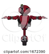 Poster, Art Print Of Automaton Containing Oval Wide Head And Green Led Ornament And Light Chest Exoshielding And Prototype Exoplate Chest And Rocket Pack And Unicycle Wheel Fire Engine Red Halftone T-Pose