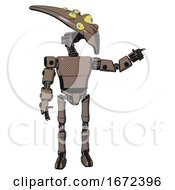 Poster, Art Print Of Automaton Containing Flat Elongated Skull Head And Yellow Eyeball Array And Light Chest Exoshielding And Prototype Exoplate Chest And Ultralight Foot Exosuit Khaki Halftone