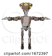 Poster, Art Print Of Automaton Containing Flat Elongated Skull Head And Yellow Eyeball Array And Light Chest Exoshielding And Prototype Exoplate Chest And Ultralight Foot Exosuit Khaki Halftone T-Pose