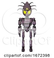 Automaton Containing Grey Alien Style Head And Yellow Eyes And Eyeball Creature Crown And Light Chest Exoshielding And Cable Sash And Ultralight Foot Exosuit Lilac Metal Front View
