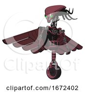 Poster, Art Print Of Mech Containing Flat Elongated Skull Head And Cables And Light Chest Exoshielding And Pilots Wings Assembly And No Chest Plating And Unicycle Wheel Muavewood Halftone Hero Pose