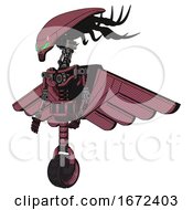 Poster, Art Print Of Mech Containing Flat Elongated Skull Head And Cables And Light Chest Exoshielding And Pilots Wings Assembly And No Chest Plating And Unicycle Wheel Muavewood Halftone Facing Right View