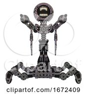 Poster, Art Print Of Droid Containing Round Head Chomper Design And Light Chest Exoshielding And Minigun Back Assembly And No Chest Plating And Insect Walker Legs Dark Ink Dots Sketch Front View