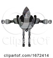 Poster, Art Print Of Droid Containing Grey Alien Style Head And Electric Eyes And Alien Bug Creature Hat And Heavy Upper Chest And Ultralight Foot Exosuit Patent Concrete Gray Metal T-Pose