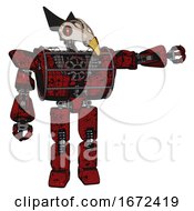 Droid Containing Bird Skull Head And Red Line Eyes And Robobeak Design And Heavy Upper Chest And Heavy Mech Chest And Barbed Wire Chest Armor Cage And Prototype Exoplate Legs Grunge Dots Dark Red