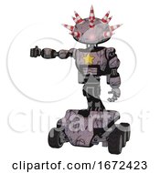Poster, Art Print Of Bot Containing Red And White Cone Dome Head And Light Chest Exoshielding And Yellow Star And Rocket Pack And Six-Wheeler Base Dark Sketch Random Doodle Arm Out Holding Invisible Object