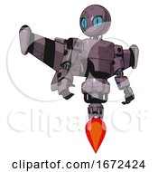 Poster, Art Print Of Droid Containing Grey Alien Style Head And Blue Grate Eyes And Light Chest Exoshielding And Prototype Exoplate Chest And Stellar Jet Wing Rocket Pack And Jet Propulsion Lilac Metal Hero Pose