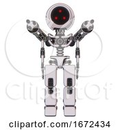 Poster, Art Print Of Droid Containing Three Led Eyes Round Head And Light Chest Exoshielding And Minigun Back Assembly And No Chest Plating And Prototype Exoplate Legs White Halftone Toon Front View