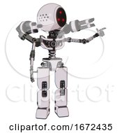 Poster, Art Print Of Droid Containing Three Led Eyes Round Head And Light Chest Exoshielding And Minigun Back Assembly And No Chest Plating And Prototype Exoplate Legs White Halftone Toon