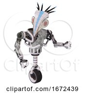 Poster, Art Print Of Bot Containing Bird Skull Head And Red Led Circle Eyes And Head Shield Design And Heavy Upper Chest And No Chest Plating And Unicycle Wheel White Halftone Toon Fight Or Defense Pose