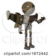 Poster, Art Print Of Bot Containing Round Head And Three Lens Sentinel Visor And Light Chest Exoshielding And Chest Valve Crank And Stellar Jet Wing Rocket Pack And Ultralight Foot Exosuit Desert Tan Painted