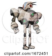 Poster, Art Print Of Automaton Containing Bird Skull Head And Red Led Circle Eyes And Head Shield Design And Heavy Upper Chest And Chest Green Energy Cores And Ultralight Foot Exosuit Halftone Sketch Hero Pose