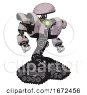 Poster, Art Print Of Bot Containing Dome Head And Heavy Upper Chest And Heavy Mech Chest And Green Energy Core And Tank Tracks Sketch Pad Dots Pattern Hero Pose