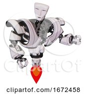 Poster, Art Print Of Android Containing Humanoid Face Mask And Heavy Upper Chest And Heavy Mech Chest And Jet Propulsion White Halftone Toon Fight Or Defense Pose