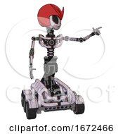 Poster, Art Print Of Droid Containing Grey Alien Style Head And Black Eyes And Red V And Red Helmet And Light Chest Exoshielding And No Chest Plating And Six-Wheeler Base Sketch Pad Doodle Lines