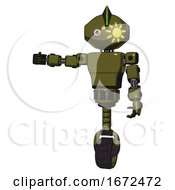 Poster, Art Print Of Droid Containing Oval Wide Head And Sunshine Patch Eye And Techno Mohawk And Light Chest Exoshielding And Prototype Exoplate Chest And Unicycle Wheel Army Green Halftone