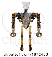 Poster, Art Print Of Droid Containing Humanoid Face Mask And Heavy Upper Chest And No Chest Plating And Ultralight Foot Exosuit Worn Construction Yellow Front View