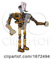 Poster, Art Print Of Droid Containing Humanoid Face Mask And Heavy Upper Chest And No Chest Plating And Ultralight Foot Exosuit Worn Construction Yellow Interacting