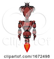 Poster, Art Print Of Android Containing Flat Elongated Skull Head And Spider Crown And Light Chest Exoshielding And Red Chest Button And Jet Propulsion Light Brick Red Front View