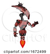 Poster, Art Print Of Android Containing Flat Elongated Skull Head And Spider Crown And Light Chest Exoshielding And Red Chest Button And Jet Propulsion Light Brick Red Interacting