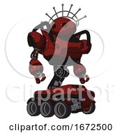 Poster, Art Print Of Bot Containing Oval Wide Head And Techno Halo Ornament And Heavy Upper Chest And Six-Wheeler Base Matted Red Hero Pose