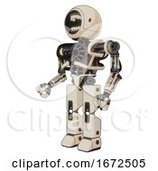 Poster, Art Print Of Automaton Containing Round Head Chomper Design And Heavy Upper Chest And No Chest Plating And Prototype Exoplate Legs Off White Toon Facing Right View