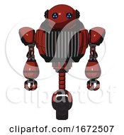 Poster, Art Print Of Bot Containing Oval Wide Head And Blue Led Eyes And Heavy Upper Chest And Chest Vents And Unicycle Wheel Cherry Tomato Red Front View