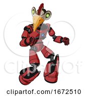 Android Containing Bird Skull Head And Green Eyes And Chicken Design And Light Chest Exoshielding And Blue Energy Core And Light Leg Exoshielding And Stomper Foot Mod Primary Red Halftone