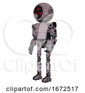 Poster, Art Print Of Android Containing Three Led Eyes Round Head And Light Chest Exoshielding And Prototype Exoplate Chest And Ultralight Foot Exosuit Dark Ink Dots Sketch Facing Right View