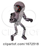 Poster, Art Print Of Android Containing Three Led Eyes Round Head And Light Chest Exoshielding And Prototype Exoplate Chest And Ultralight Foot Exosuit Dark Ink Dots Sketch Fight Or Defense Pose
