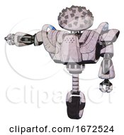 Poster, Art Print Of Cyborg Containing Metal Cubes Dome Head Design And Heavy Upper Chest And Heavy Mech Chest And Battle Mech Chest And Unicycle Wheel Sketch Pad Light Lines Arm Out Holding Invisible Object