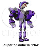 Poster, Art Print Of Android Containing Bird Skull Head And Red Line Eyes And Head Shield Design And Heavy Upper Chest And Heavy Mech Chest And Ultralight Foot Exosuit Secondary Purple Halftone Hero Pose