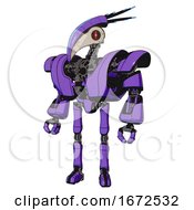 Poster, Art Print Of Android Containing Bird Skull Head And Red Line Eyes And Head Shield Design And Heavy Upper Chest And Heavy Mech Chest And Ultralight Foot Exosuit Secondary Purple Halftone