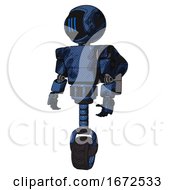 Poster, Art Print Of Automaton Containing Digital Display Head And Three Vertical Line Design And Light Chest Exoshielding And Prototype Exoplate Chest And Rocket Pack And Unicycle Wheel Grunge Dark Blue